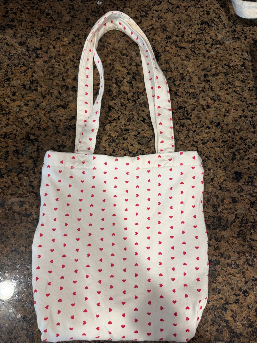 Brandy Melville White Canvas Tote Bag with Red Heart Print